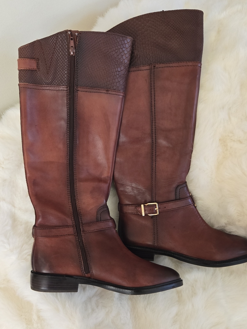 Gianni Bini
Style: Marion Buckle Leather Tall Riding Boots (Featuring a gold-to